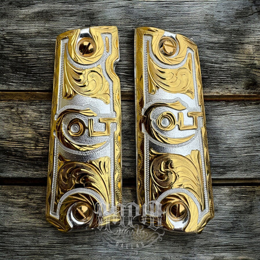 1911 45 38 Super Full Size Colt Gold Gun Pistol Grip Cachas Chapeado & 24K Screw