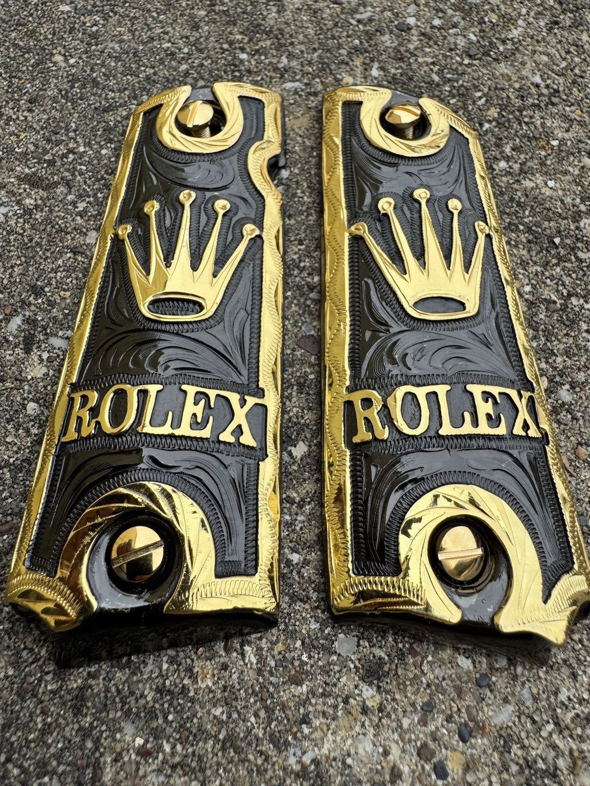 1911 45 38 Super Full Size Gold Gun Pistol Grip Cachas Chapeado & 24K Screws