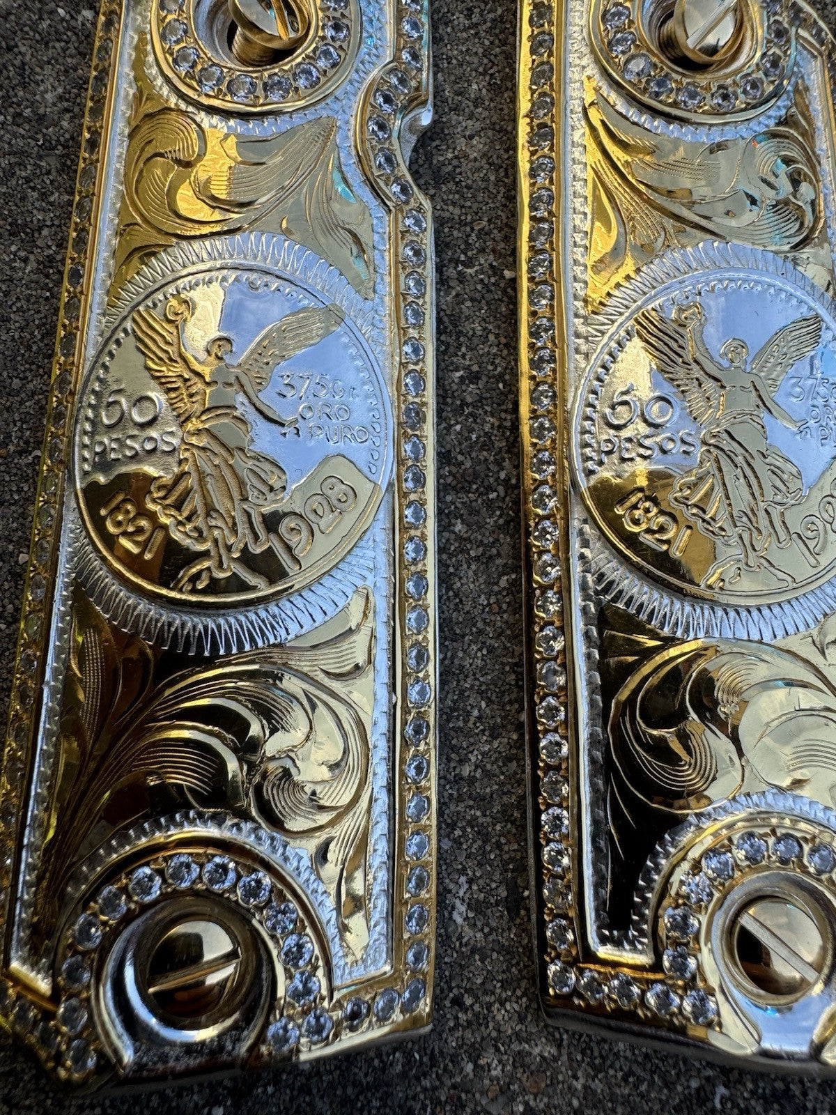 1911 ZIRCONIA 45 38 SUPER COLT CENTENARIO GOLD GUN PISTOL GRIP CACHAS & 24KSCREW