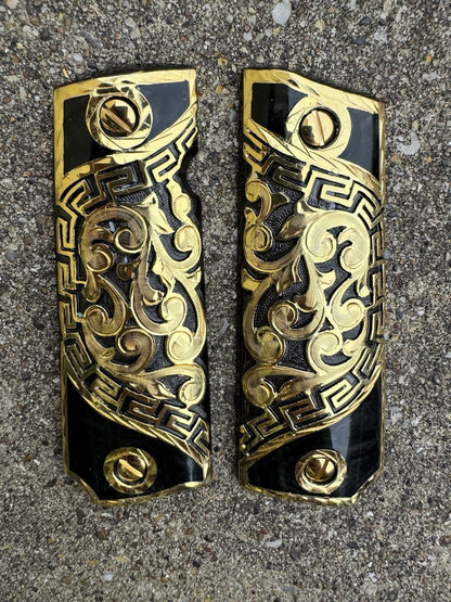 1911 45 38 Super Full Size Gold Gun Pistol Grip Cachas Chapeado & 24K Screws