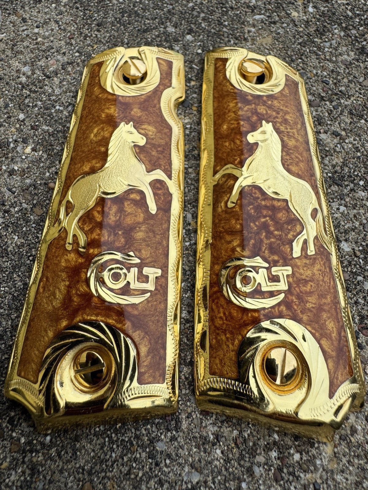 1911 45 38 Super Full Size Colt Horse Gold Gun Pistol Grip Cachas & 24K Screws