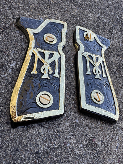 Beretta 92FS Cachas Scarface Gold Plated Gun Pistol Custom Grips & 24K Screws
