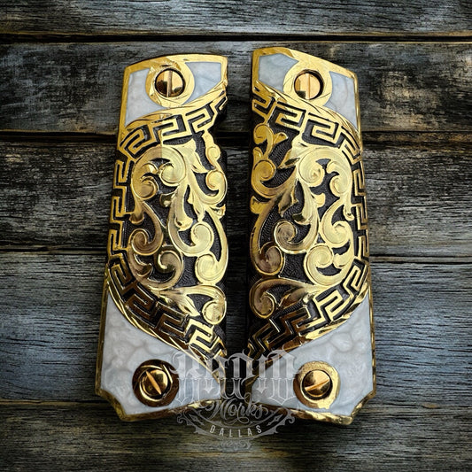 1911 45 38 Super Full Size Gold Gun Pistol Grip Cachas Chapeado & 24K Screws