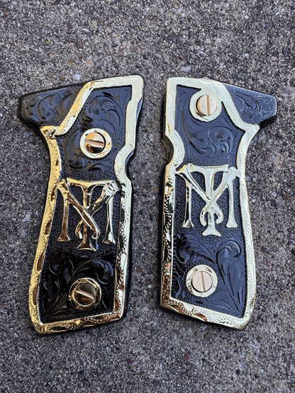 Beretta 92FS Cachas Scarface Gold Plated Gun Pistol Custom Grips & 24K Screws
