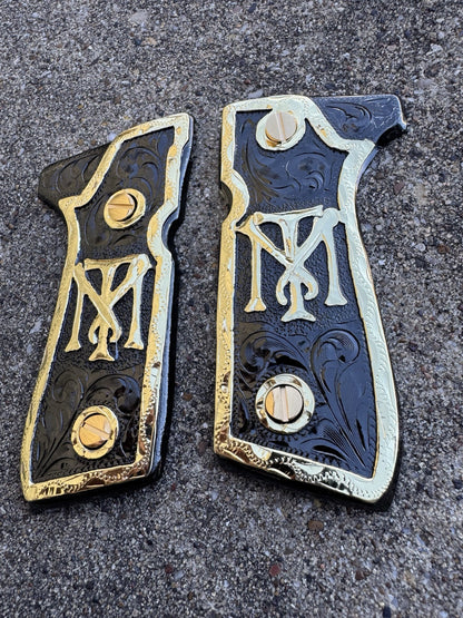 Beretta 92FS Cachas Scarface Gold Plated Gun Pistol Custom Grips & 24K Screws