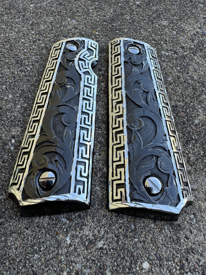 1911 45 38 Super Full Size Scroll Gun Pistol Grip Cachas & Polished Screws