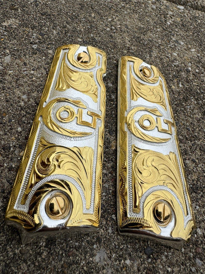 1911 45 38 Super Full Size Colt Gold Gun Pistol Grip Cachas Chapeado & 24K Screw