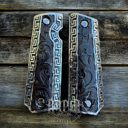 1911 45 38 Super Full Size Scroll Gun Pistol Grip Cachas & Polished Screws