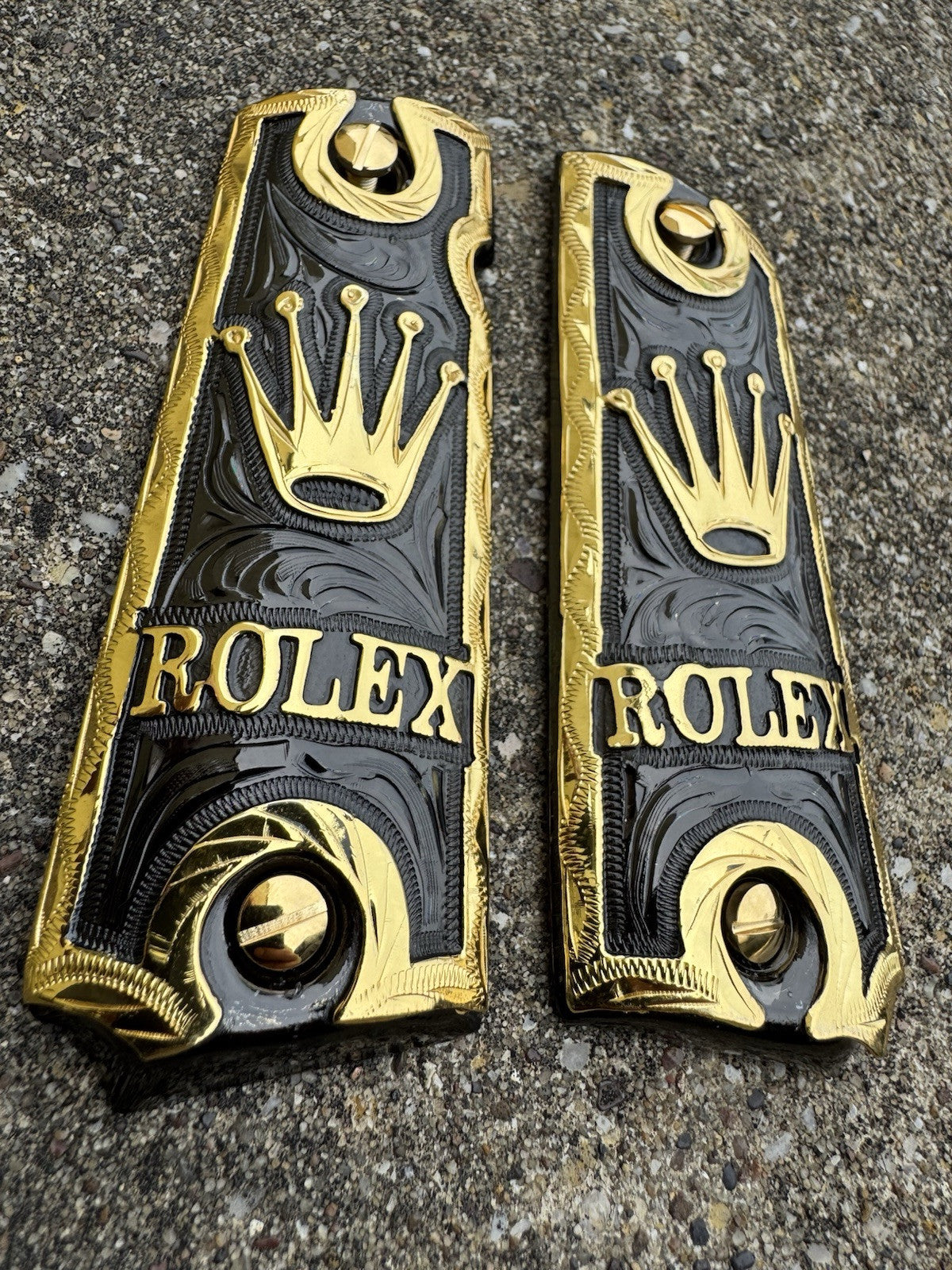 1911 45 38 Super Full Size Gold Gun Pistol Grip Cachas Chapeado & 24K Screws