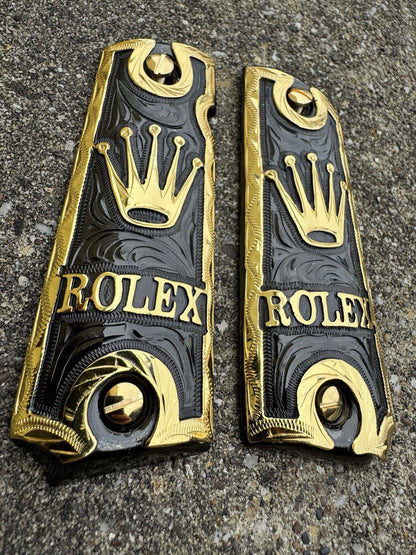 1911 45 38 Super Full Size Gold Gun Pistol Grip Cachas Chapeado & 24K Screws