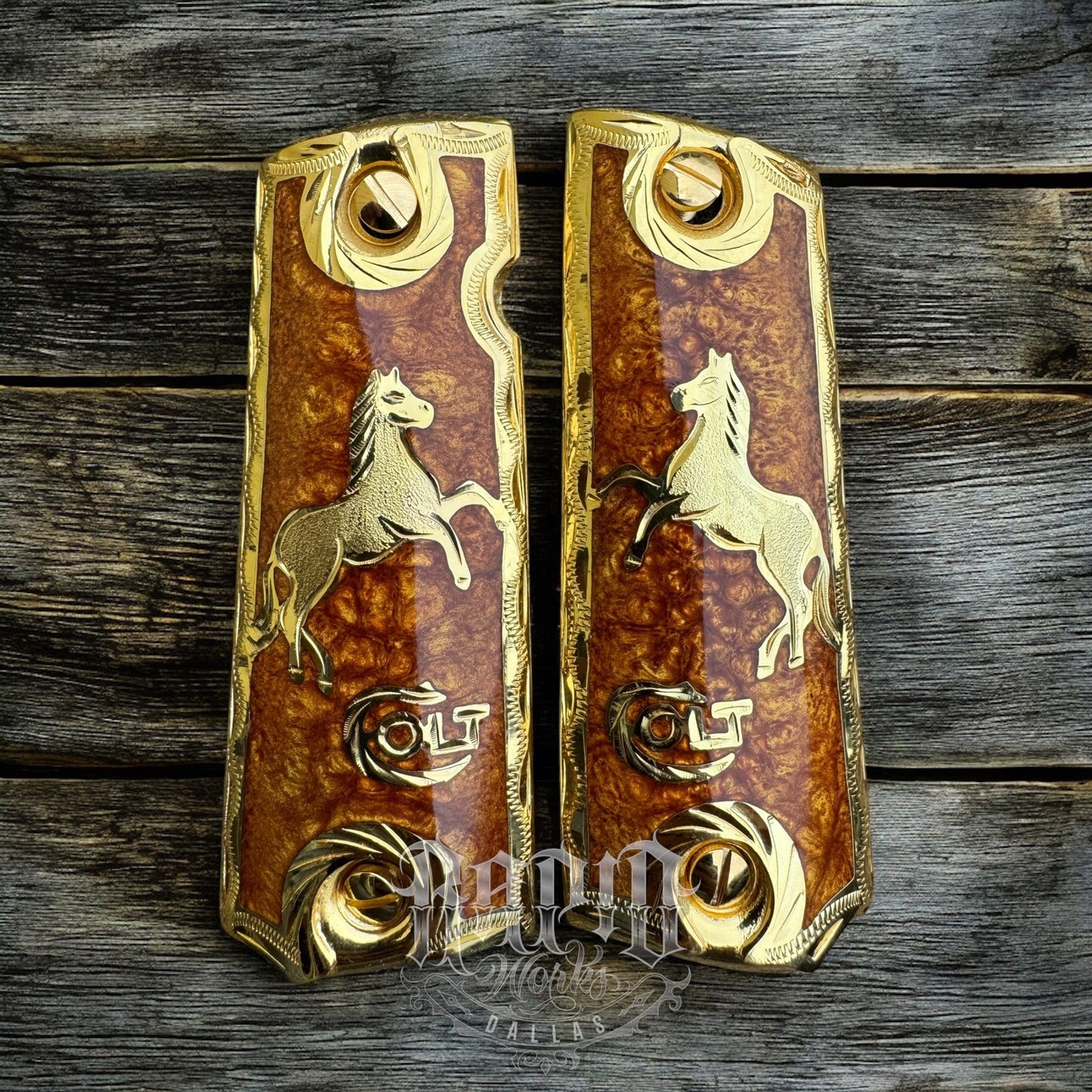 1911 45 38 Super Full Size Colt Horse Gold Gun Pistol Grip Cachas & 24K Screws