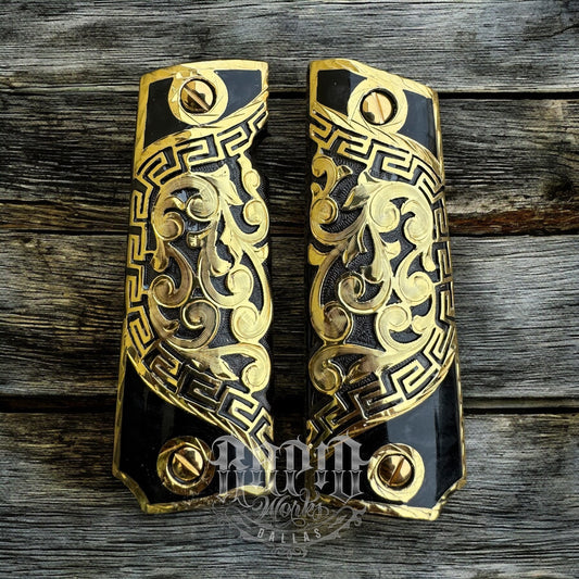 1911 45 38 Super Full Size Gold Gun Pistol Grip Cachas Chapeado & 24K Screws